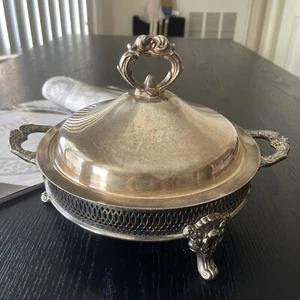Vintage 9” Silver Plate Tray + Lid Food Server Kitchen - Picture 1 of 11