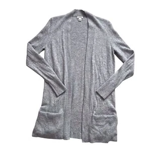 LL Bean Women’s Small Grey Cashmere Cardigan Sweater Long Line Pocket Neutral - Picture 1 of 10