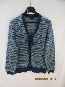 Cárdigan suéter LANDS' END TALLA L algodón/cachemira azul aguamarina/azul marino con cuello en V - Imagen 1 de 16
