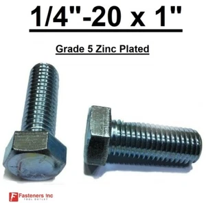 1/4-20 x 1" (FT) Hex Bolt Zinc Plated Grade 5 Cap Screw Coarse Thread - Picture 1 of 10