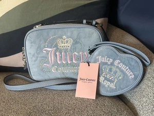 ¡Nuevo! Juicy Couture Dusty Blue Dreamy Doble Cámara Bandolera y Conjunto de Cartera - Imagen 1 de 11
