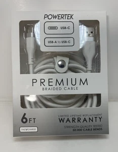 Câble tressé premium PowerTek Charge rapide 2,1 A USB-C vers USB-A 6 pieds iPhone NEUF - Photo 1 sur 4