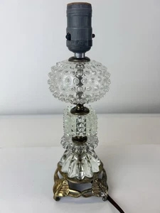 Boudoir Lamp/ Accent Light Clear Ribbed Beaded Diamond & Hobnail Glass & Brass - Picture 1 of 17