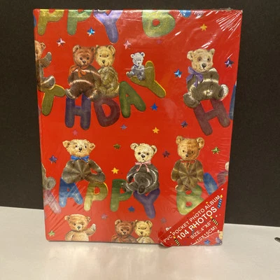 Álbum de fotos vintage ursinho de pelúcia feliz aniversário capa foil impressão 7,5x9,5 comporta 104 fotos - Imagem 1 de 4