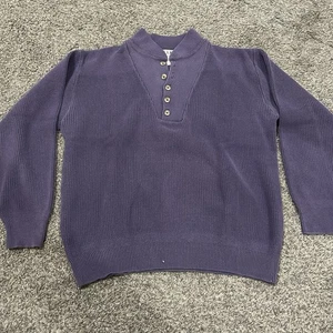 Vintage L.L. Bean Pullover Herren Large Lila Fischer Henley Strick Made In USA - Bild 1 von 5