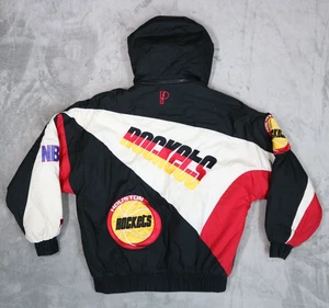 Vintage 90s Houston Rockets NBA PRO Player Hooded Zip Up Jacket Medium - Picture 1 of 10