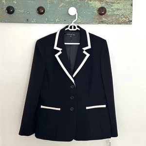 Preston & York Kristen Style Women’s Suit Jacket Black W/ Ivory Border Sz 18 - Picture 1 of 9
