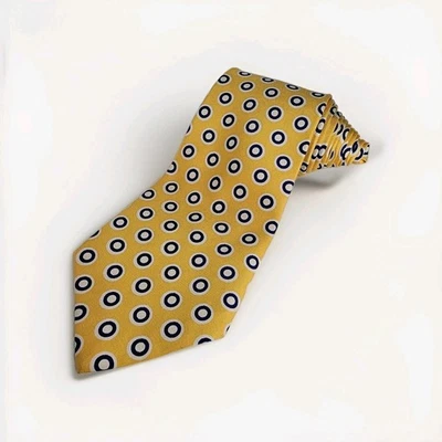 De Colección Polo Ralph Lauren Corbata 100% Seda Lunares Anillos Amarillo Blanco Azul Italia Repp Foto 1 de 4