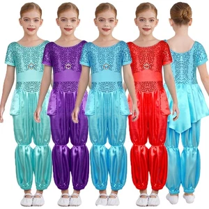 Kids Girls Costumes Cosplay Bodysuit Long Pants Dancewear Halloween Round Neck - Picture 1 of 60