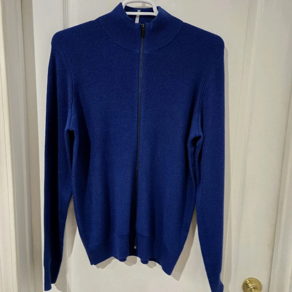 Мужской свитер Kenneth Cole большой синий на молнии 55% шерсть мериноса классический нарядный - Изображение 1 из 4