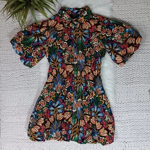 Olivaceous kräftiges buntes geblümtes Minikleid mit Puffärmeln und Blasensaum, Größe Medium - Bild 1 von 6