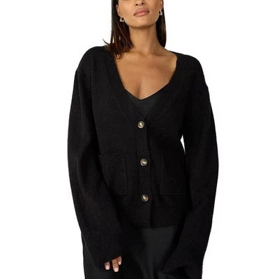 Sanctuary 女式小号黑色 Warms My Heart 开衫毛衣纽扣 J14-21 — 第 1/4 张图片
