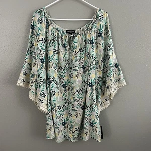 I.N. Blusa floral Studio Mujer 3X Top Crochet Encaje Borde Mangas Mezcla de Lino Nueva con Etiquetas - Imagen 1 de 10