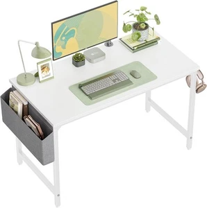 White Study Computer Desk 100cm Home Office Writing Small Desk PC Table with Bag - Picture 1 of 8
