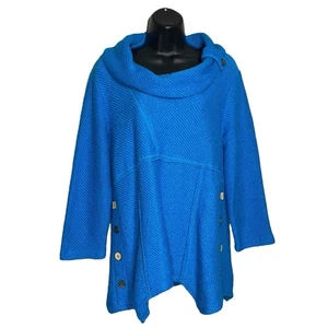 Ali Miles Sweater Womens S Blue Cowl Neck Oversized Boho Artsy Ornate Buttons - Picture 1 of 10