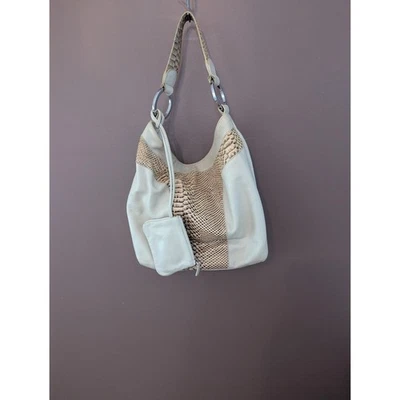 Oroton Hobo Bag Womens Large Beige Snake Embossed Leather Shoulder Purse Tote - Image 1 of 4