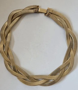 Vintage unsigniert gebürstet goldfarben verdreht 3 Seil Halsband/Halskette 16" - Bild 1 von 10