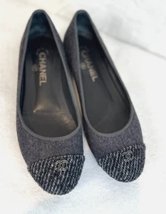 Pisos de ballet de lana tweed gris talla 37,5 hechos en Italia CHANEL - Imagen 1 de 11