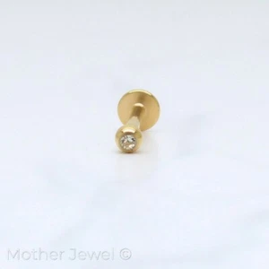 14G YELLOW GOLD IP SIMULATED DIAMOND 10MM BAR TRAGUS HELIX BODY LABRET STUD - Picture 1 of 3