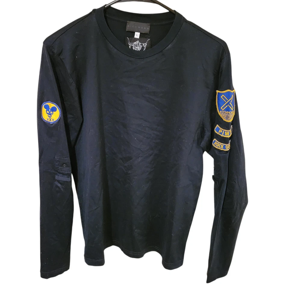 Camisa de Manga Larga de Diseñador John Richmond X Rara Hombres Grande Negra Y2k Parche Rock  Foto 1 de 4