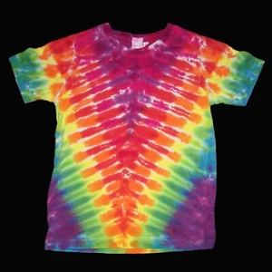 Organic Tie Dye Child T-Shirt 6 Rainbow "V" Hippie Kids Tye Dyed Fair Trade - Picture 1 of 1
