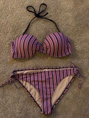 GAP womens large colorful striped bikini swimsuit bathingsuit d5 - Image 1 of 4