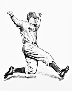 Litho Style Portrait Richie Ashburn Pencil Art Print Philadelphia Phillies Cubs - Picture 1 of 4