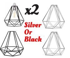 x2 Pendant Cage Ceiling Light Geometric Lampshade Industrial Vintage Silver   UK