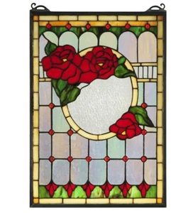 14"W x 20"H Morgan Rose Stained Glass Window Panel – Handcrafted Art Glass - Picture 1 of 3