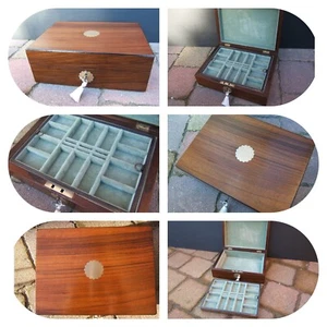 ANTIQUE 19c JEWELLERY BOX -WALNUT INLAID - WONDERFUL INTERIOR - Picture 1 of 15