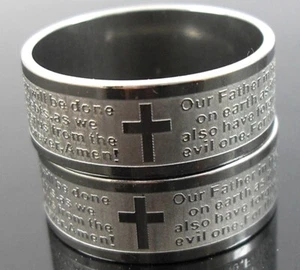 30 piezas Anillo de Acero Inoxidable Oración del Señor Grabado Hombres Jesús Joyería Religiosa - Imagen 1 de 7