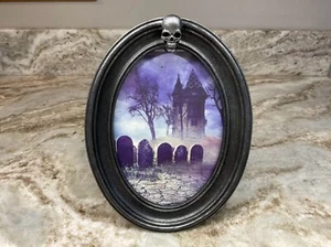 Halloween Theme Photo Frame Scary Silver Tone Skull. Isaac Jacobs 4X6 Oval New - Picture 1 of 9