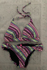 Victoria's Secret Two-Piece Pink Striped Bikini Swim Set Top & Bottom Sz M EUC