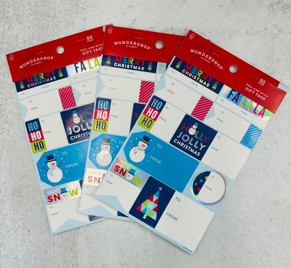 3 packs (150) of xmas Snowman  gift tags presents wrapping swap peel stick - Изображение 1 из 1