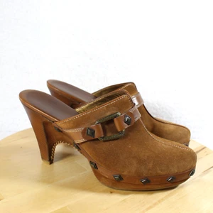 Cole Haan Slipper Plateau Pantolette Damen 8 Braun Wildleder Clog Leder Nieten Y2K Boho - Bild 1 von 9