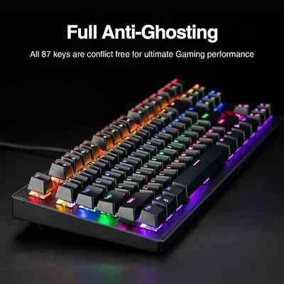 Rii RK908 7 Colour Mechanical Gaming Keyboard 87 Keys LED Backlit - UK Layout - Image 1 of 4