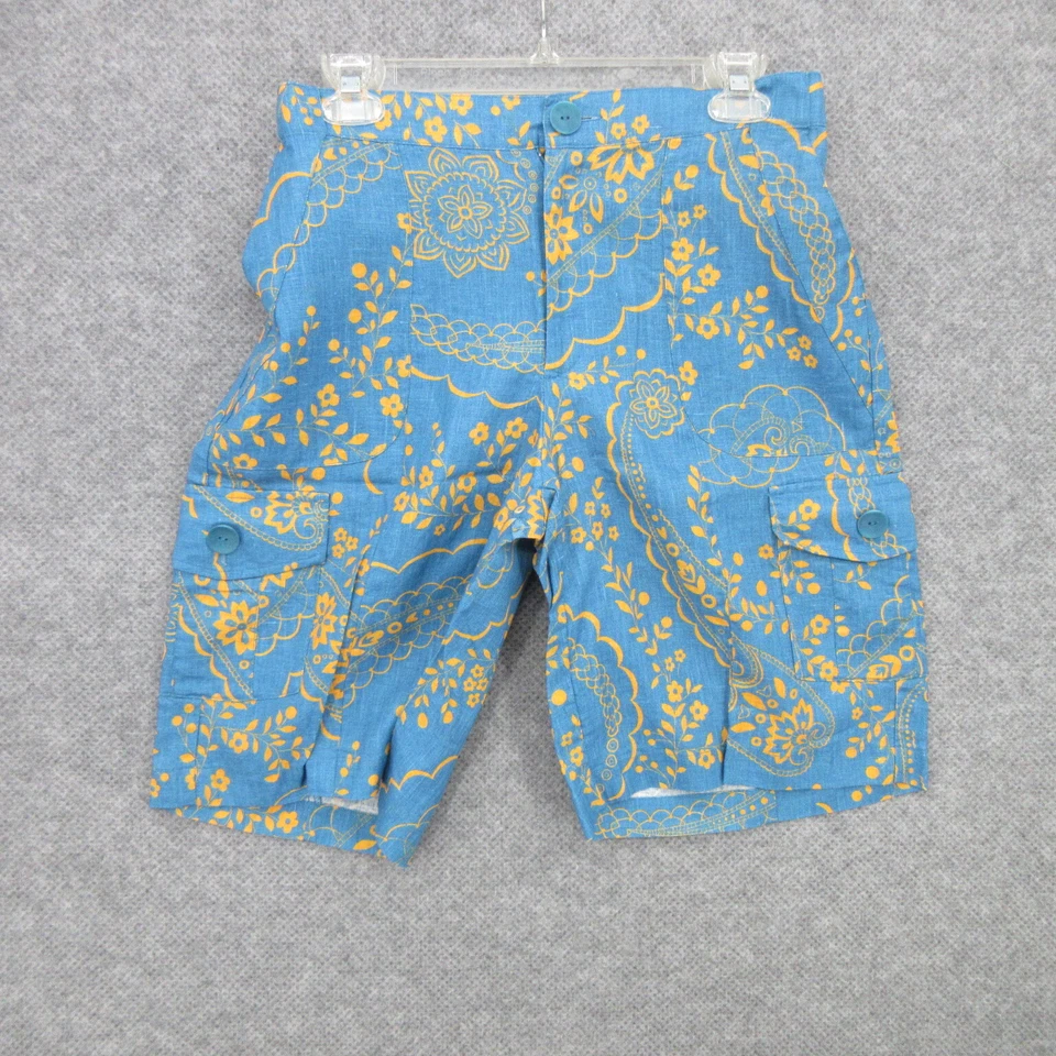 Pantalones Cortos de Lino FLAX Designs P Carga Cintura Elástica Cierre de Botones Floral Nuevos Foto 1 de 4