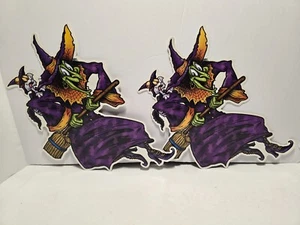 Lote 2 Bruja en Escoba Vintage Doble Lado Troquelado Halloween Decoración Beistle 14" - Imagen 1 de 3
