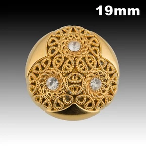 Vintage Gold Plastic Button w/ 3 Rhinestones Filigree Motif 19mm 40021001 - Picture 1 of 2