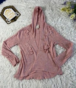 Girls Open Cardigan Belle Du Jour Pink size M Front Ruffles - Picture 1 of 8