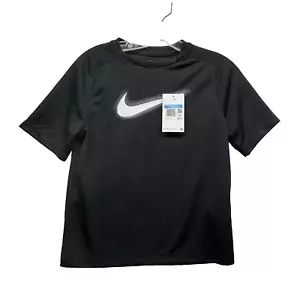 Nike Niños Entrenamiento Medio Poliéster Negro Swoosh Camiseta NUEVA (E6) - Imagen 1 de 4