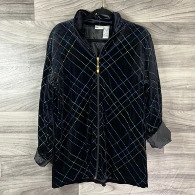 Abrigo Chaqueta Koret Mujer M Negro Hasta la Cintura Cremallera Completa Elástico Costuras Terciopelo Foto 1 de 4