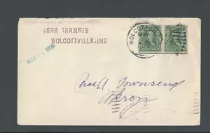 1906 Cover Wolcottville Indiana W/Pair #300 - Picture 1 of 1