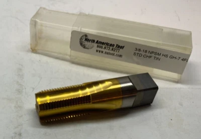 Grifo de tubería North American 3/8-18 NPSM TiN HSS - 4FL - a través del refrigerante - GH7 - STD CHF Foto 1 de 4