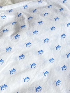 Southern Tide Double Full Flat Sheet weiß blau Fisch Stoff Küste Maritim - Bild 1 von 5