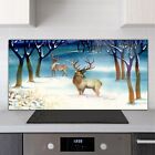 Glass Kitchen Cooker Splashback 140x70 Painting Winter Snow Forest Deers Trees 