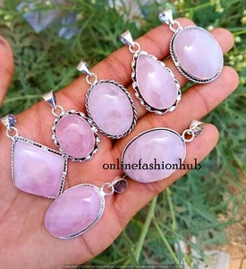 Rose Quartz Gemstone 925 Sterling Silver Plated Wholesale Designer Pendant Lot - Picture 1 of 3
