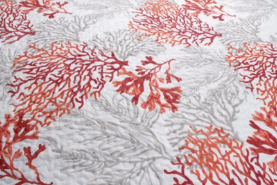 Stoff Polyester Stepp Stoff off-white Koralle rot Streifen 260 cm Matelassé - Bild 1 von 4