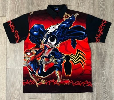 Spiderman VS Venom MEDIUM Shirt 2001 Marvel Comics Jim Craig Dan Day hawaiian - Image 1 of 4