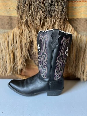 Botas Justin Stampede con Pie de Cuero Negro Deercow 2554JR Talla 6 D Jóvenes Niños Foto 1 de 4